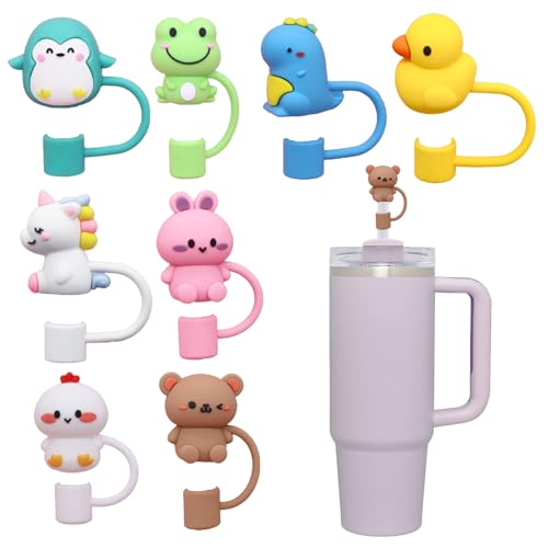 8PCS Animal Straw Covers Cap,Silicone Animal Straw Toppers,Straw Covers Cap Fit for Stanley Cup,Reusable Dust Cap for 10mm Straws,Straw Tip Attachment for 30 and 40 oz Stanley with Handle Non-Tip