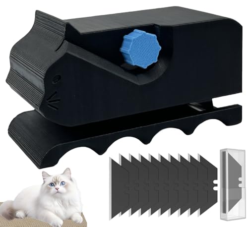 HiLiBoom ダンボールカッター 段ボールカッター 10PCS刃付き 猫型手持ち 猫 爪研ぎ ボード切断ツール つめとぎ 猫 猫抓板用3Dプリント切断機 DIY 猫用爪とぎボード道具 操作簡単 猫好きの方へのプレゼントに最適 (ブラック)