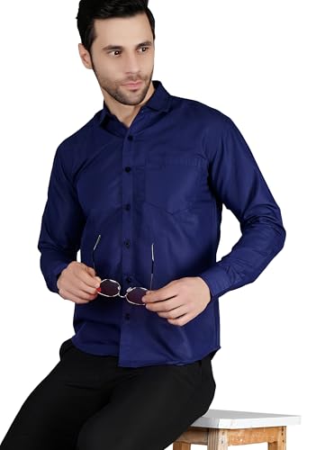 Image of Mens Slim fit Solid Casual Cotton Shirt with Spread Collar and Full Sleeves || Suitable for Office wear