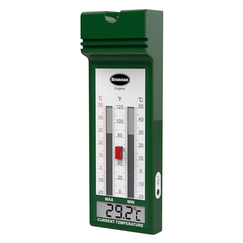 Brannan Digital Max Min Thermometer Stylish Quickset Greenhouse Thermometer to Monitor Maximum and Minimum Temperatures in a Garden Greenhouse Indoor Room Home Growroom Easily Wall Mounted
