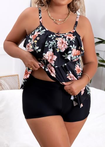 B2prity Women Plus Size Tankini Swimsuits Tummy Control Two Piece Bathing Suit Ruffled Flounce Swimwear with Shorts3