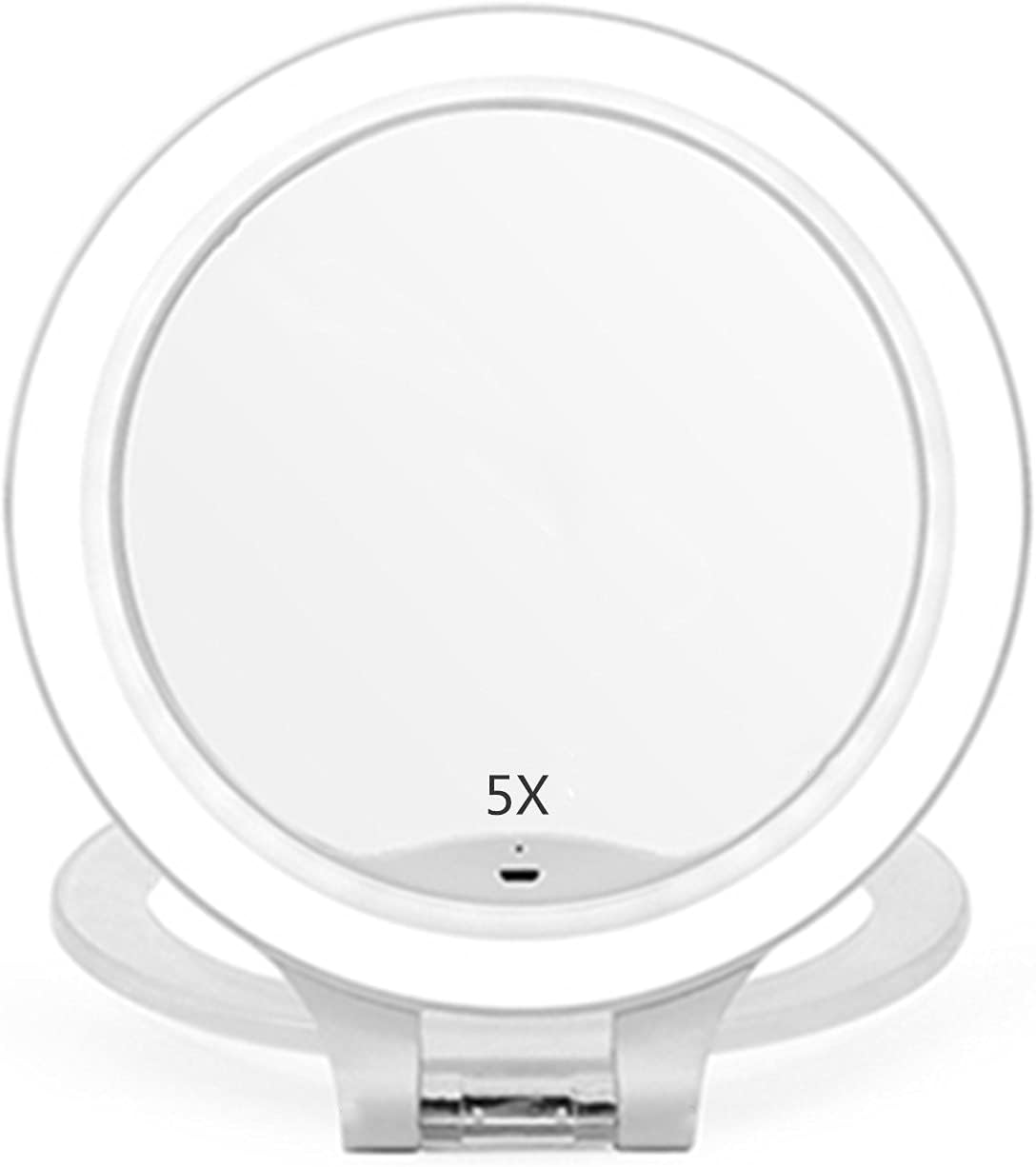 deweisn Magnifying Mirror 10X/1X, Double Sided Tabletop Mirror with Adjustable Folding Handle, Cosmetic Mirror with Lights for Makeup / Travel,Tweezing, Blackhead and Comedone Removal-3 Colors Light : Everything Else