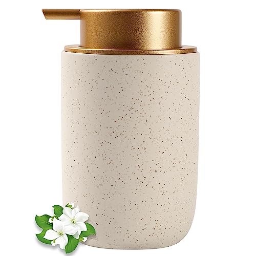 Image of Hand Soap Dispenser for Bathroom Decro, Ceramic Liquid Pump Bottles Refillable Dish Dispenser for Kitchen Farmhouse Colleage Dorm, Matte Beige