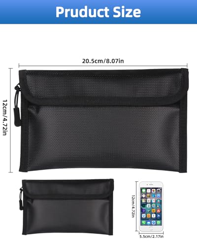 2 Stück Feuerfeste Tasche, Feuerfeste Dokumententasche 20.5 x 12 cm, Feuersichere Wasserdichte Tasche Hülle Beutel Behälter, Feuerfeste Geldtasche, für Wertsachen Passport Dokumente Geld (Schwarz)