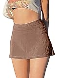 Meladyan Women's Y2K Solid High Waist A Line Mini Tennis Skirt Inner Shorts Zip Pocket Micro Skort...