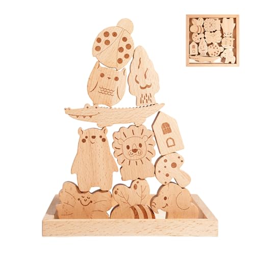 HohuzSruk Juguetes apilables en Madera | Actividades Divertidas de Animales de Madera para Preescolar,Juguetes de Equilibrio Animal - para Aulas, Escuela, Preescolar, Primaria, Fiestas, Ocio en Casa