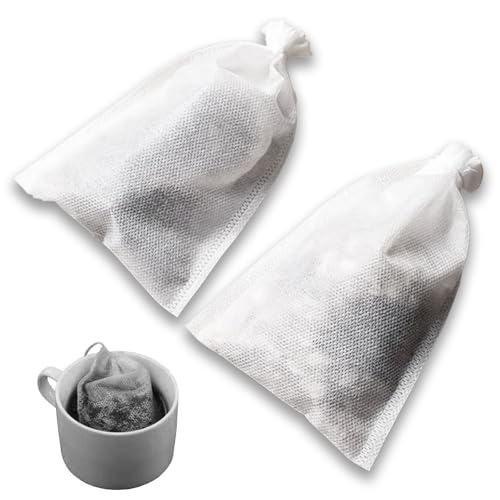 Yzurbu 200 bolsas de filtro de té, 2.8 x 3.6 pulgadas, bolsas de té vacías con cordón para té de hojas sueltas, té caliente, té helado y café frío
