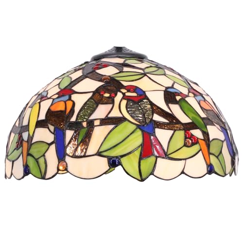 Image of 16Inch Tiffany Lamp Shade Replacement Only (Double Birds Amber) | Stained Glass Lampshade Fit For Table Lamps FLoor Lamp Ceiling Fixture Pendant Hanging Light Home Office Decoration