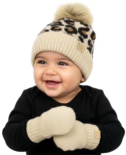 Image of Funky Junque Cozy Infant Pom Pom Beanie & Fleece Lined Mitten Winter Set