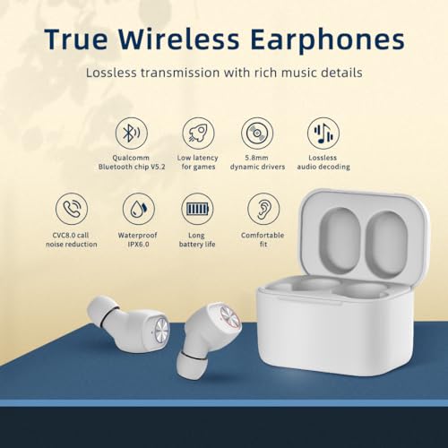 Image of Soundmagic T60BT True Wireless Headphones in Ear Bluetooth Earphones, Built-in Microphone HiFi Stereo Sports Earbuds Waterproof White