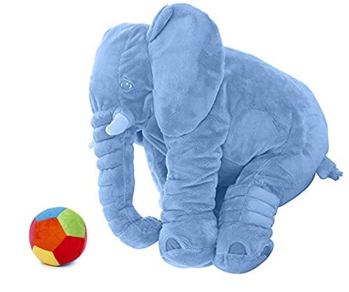 Image of Big Size Fibre Filled Stuffed Animal Elephant Plush Soft Toy with Ball for Kids Plush Hugging Toy for Kids boy Girl Birthday Gift (60 cm, Blue) for 1 Year Above
