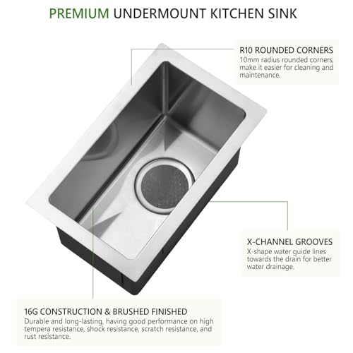 9x15 Undermount Small Bar Sink, Swift Horse 16Gauge 9 Inch 16Gauge Stainless Steel Undermount Small Kitchen Bar Sinks