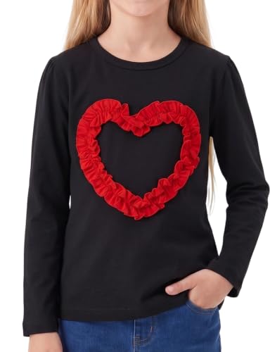 Image of Noomelfish Girls Ruffle Heart T-Shirts Cute Long Sleeve Tee Tops (4-12 Years)
