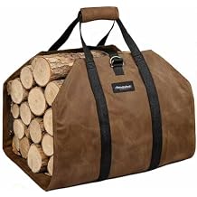 AMAGABELI GARDEN & HOME Firewood Carrier Waxed Canvas Firewood Bag Heavy Duty Large Fireplace Carrier Durable Log Tote Fire Wood Carring Bag with Handle Wood Sling Holder Stove Accessories Dark Brown