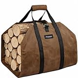 Amagabeli Firewood Carrier Waxed Canvas Log Tote Carrying Bag Heavy Duty Fire Large Wood Fireplace Carrier Bag with Handles for Camping Firewood Log Holder Wood Sling Cabin Stove Accessories