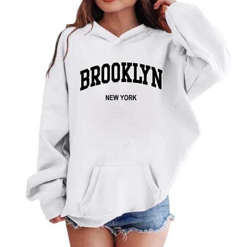 New York Oversized Hoodies for Girls Trendy Letter Graphic Fleece Fashion Casual Fall Winter Hooded Pullover Clothes