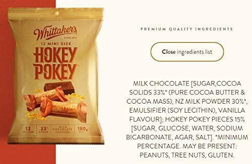 Whittaker's 12 Mini Size Chocolate Slab 180g (Made in New Zealand) (Hokey Pokey)