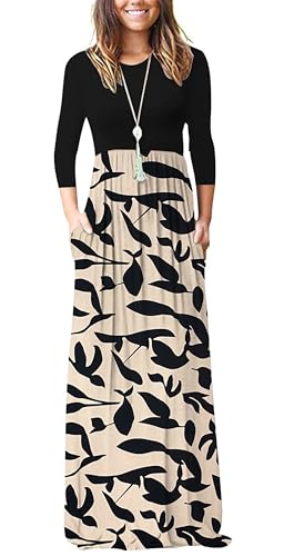 Image of WNEEDU Women's 3 /4 Sleeve Casual Loose Long Maxi Dresses with Pocket