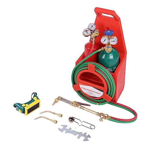 Oxy Acetylene Torch Kit, Oxy Acetylene Torch Set with Gauge Oxygen Acetylene Welding Cutting Torch Kit, Portable Brazing Torch Kit with Ergonomic Carrying Handle, Long Pipe Brass Nozzle (3591977-A)