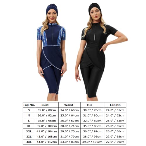 FYMNSI Muslim Swimsuits for Women Modest Full Cover Burkini Islamic Arabic Swimwear Swimsuit Short Sleeve Swimming Top Swim Carpi Pants Hijab Rash Guard 3Pcs Set Sun Protection Bathing Suit Black M