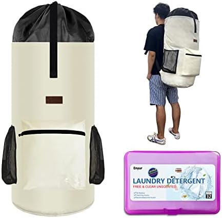 Enyur Laundry Bags Extra Large Heavy Duty,Washable Laundry Bag Backpack,Sturdy Durable Laundry Bag with Adjustable Shoulder Straps,Travel Camping Portable 115L / White - Laundry Detergentt Sheets 32Loads/1pack