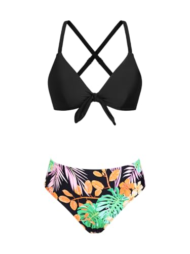 Image of CUPSHE Women's Two Piece Bikini Set Floral Print Knot Bunny Tie