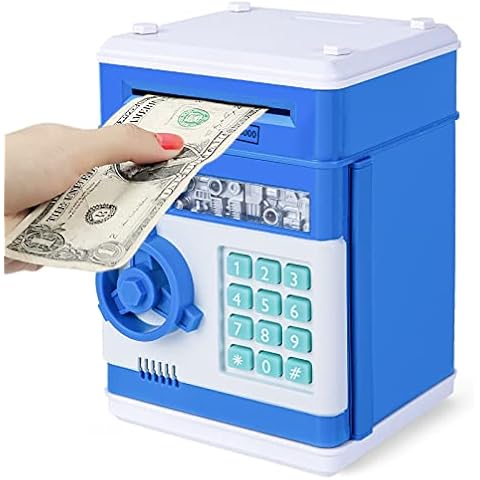 Thedttoy Electronic Piggy Bank Money Safe Password Money Box for Kids Ages 3 4 5 6+, Mini ATM Bank Safe Coin Cash Banks Money Saving Box, Great Boys Girls Gift for Birthday Thanksgiving (Blue) Cover