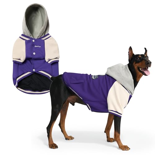 Image of Spark Paws Varsity Dog Hoodie - Premium Dog Sweater for Small, Medium, and Large Dogs | Warm Clothes for Pets, Winter Jacket Alternative - Purple - 4XL