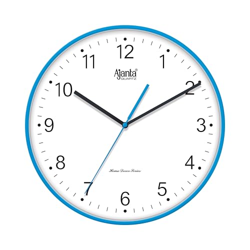 Image of Ajanta 1187 Wall Clock (11 Inch) - Silent Sweep Non-Ticking Movement - Stylish Blue Home Decor Clock for Kitchen, Office