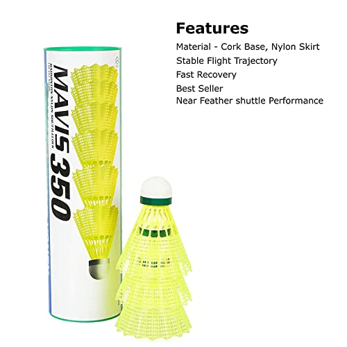 Image of Mavis 350 Green Cap Nylon Shuttlecocks (Yellow)