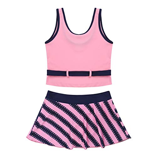 Image of easyforever Big Girls One /Two Piece Camisole Tank Top with Skirt Tankini Swimsuit Striped Swimwear Bikini Bathing Suit