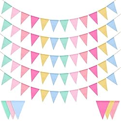 Cortinas De Arpillera De Colores Laipuke - Banderines de Arpillera 5 x 1,6M Guirnalda Tela Arpillera Colores Pancarta Triángulo Arpillera para Boda Cumpleaños Fiesta Jardín