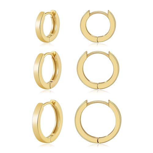 Gacimy 3 Pairs Small Gold Huggie Hoop Earrings Set for Women Trendy, 14k Gold Plated Hypoallergenic Cartilage Huggie Earrings for Women