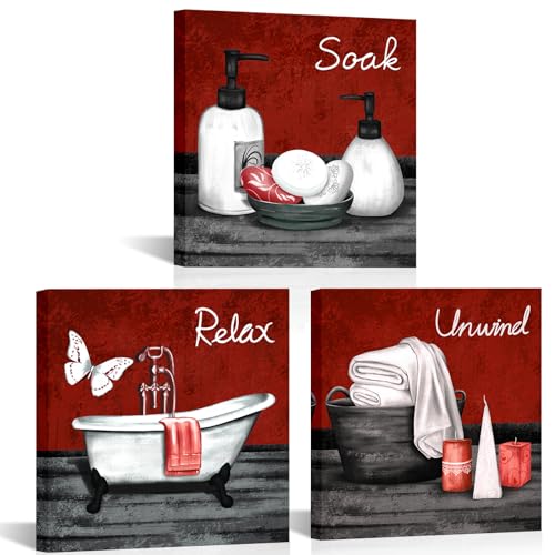 RnnJoile Red Bathroom Pictures Wall Art Bathtub Spa Canvas Painting