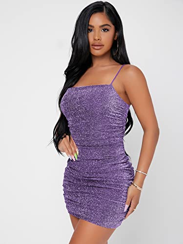 Image of Floerns Women's Glitter Sleeveless Ruched Party Clubwear Bodycon Mini Dress