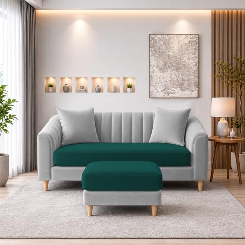 Image of Doraldo 2 Seater Sofa Set with Ottoman for Living Room (Pine Grey) Premium Fabric Sofa