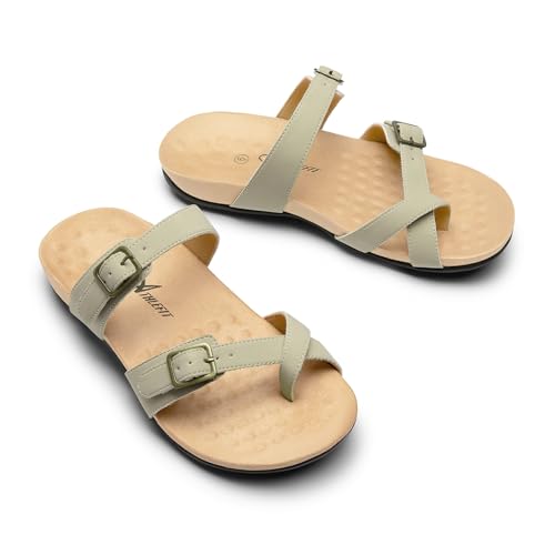 Image of Athlefit Women's Orthopedic Sandal with Arch Support | Adjustable Slip On Open Toe Flat Thong Flip Flops,Plantar Fasciitis Comfy Cushioned Footbed,Dressy Casual Walking Summer