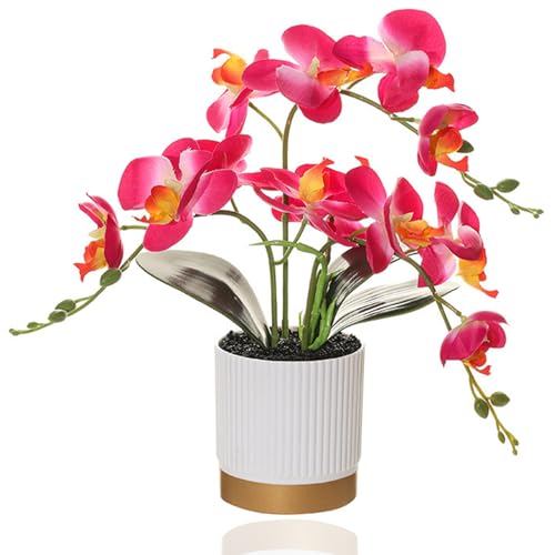 BHUYDK Bonsái de Orquídeas Artificial, 15 Pulgadas, Orquídea Phalaenopsis, Orquideas Artificiales Calidad Real, Adecuada para Decoracion en Baños, Hogares, Oficinas, Bodas y Otros Lugares (Púrpura-3)