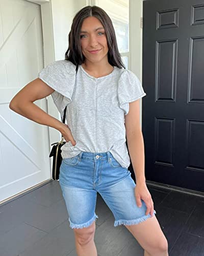 Utyful Women's Bermuda Jeans Shorts Summer Raw Hem Distressed Denim Shorts Raw Hem-Light Blue Large #TOP1