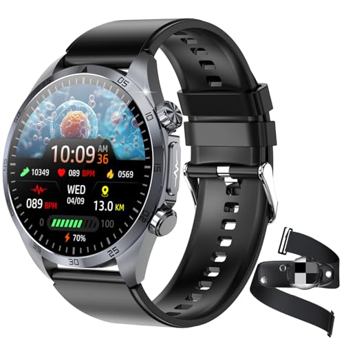 JUSUTEK 2025 革新 高級多機能スマートウォッチ,1.39インチHD画面腕時計,胸元,指センサ,胸帯+胸?付属,IP68防水,24時間センサ,女性機能,Bluetooth5.1,smart watch,超長時間待機,HBand,音楽制御,カウント