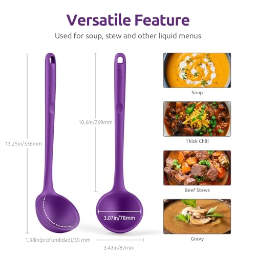 Image of 13 inch Silicone Soup Ladle: U-Taste 600ºF Heat Resistant 4 oz Large Non-stick Seamless Rubber Kitchen Deep Serving Spoon with Non-slip Solid Long Handle for Cooking Sauce /Stews /Gravies /Chili(Purple)