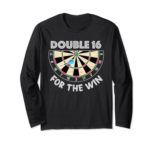 Double 16 For The Win Darts Board Player Winning Score Long Sleeve T-Shirt