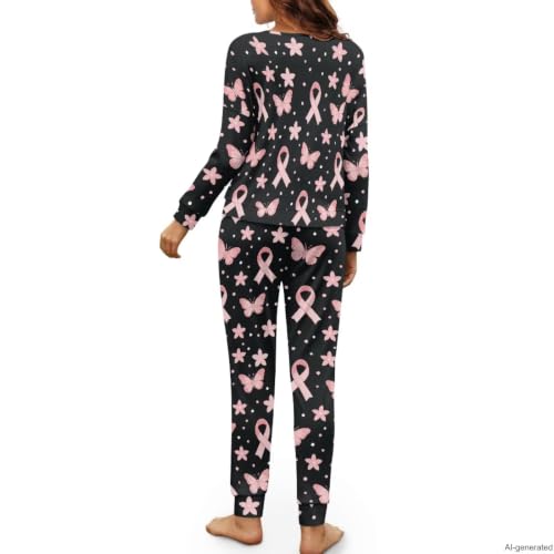 Image of Womens Pajama Sets 2 Piece Pjs Lounge Sets Long Sleeve Sleepwear Crew Neck Pullover Top with Long Pants