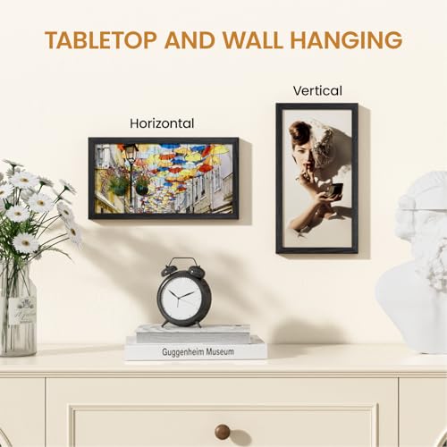 Image of 6x12 Picture Frame,Solid Oak Wood 6 inchx12 inch Photo Frame, Black Color Tempered Real Glass 6 by 12 Wooden Frames with No Mat,12x6 Picture Frames for Wall or Tabletop Display