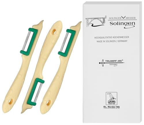 Trumpf-As 3er Set Solinger Spargelschäler – Edelstahl, extrem scharf, für Rechts- & Linkshänder, rostfrei, Sparschäler, Gemüseschäler, Original Made in Germany/Solingen