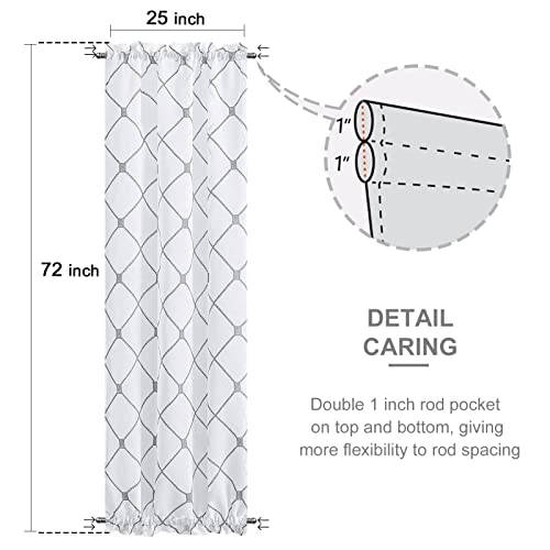 Topfinel Sheer French Door Window Curtains 25X72 Inches Sidelight Curtains For Front Door Tieback Included, White Grey, 2 Panels #TOP1