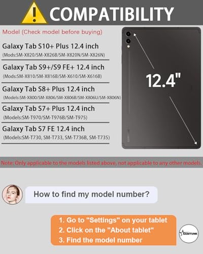 Backlit Keyboard Mouse Case for Samsung Galaxy Tab S10+ Plus / S9+ Plus / S9 FE+ Plus / S8+ Plus / S7 FE / S7+ Plus 12.4-inch with Wireless Bluetooth British Layout Keyboard and Mouse, Black