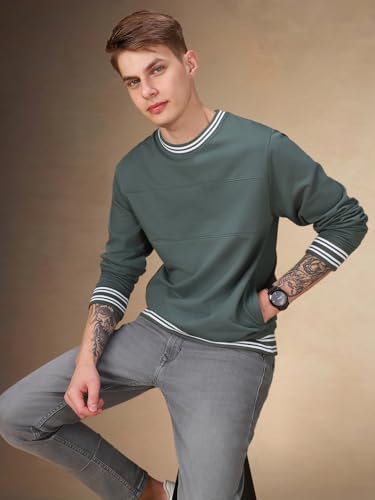 Image of Dennis Lingo Men Solid Polycotton Regular Fit Full Sleeves Pullover Sweatshirts