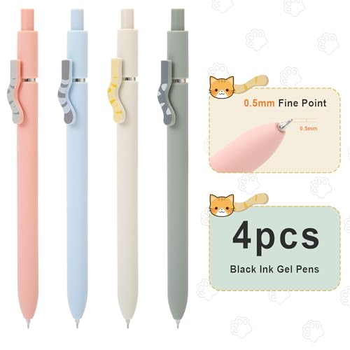 Image of FIOVER Cat Pens, 4Pcs 0.5mm Black Ink Fine Point Pens for Journaling