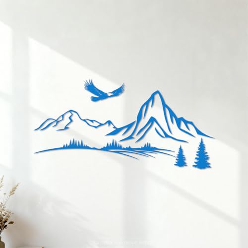 Mountain Landscape with Trees and Eagle Pine Trees On Hill Wall Stickers Paster Paper Car Body Decoration 40.8x81.8cm Blue